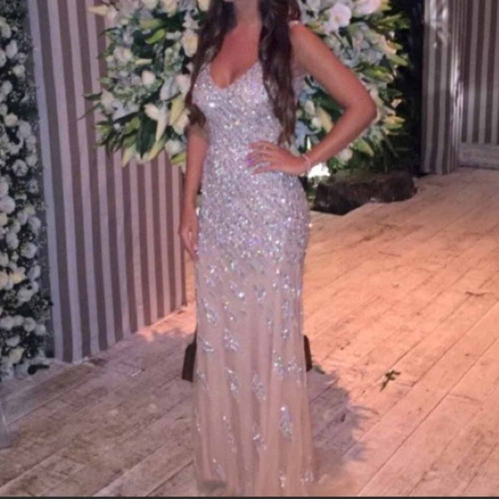 Mermaid crystal embellished champagne gown